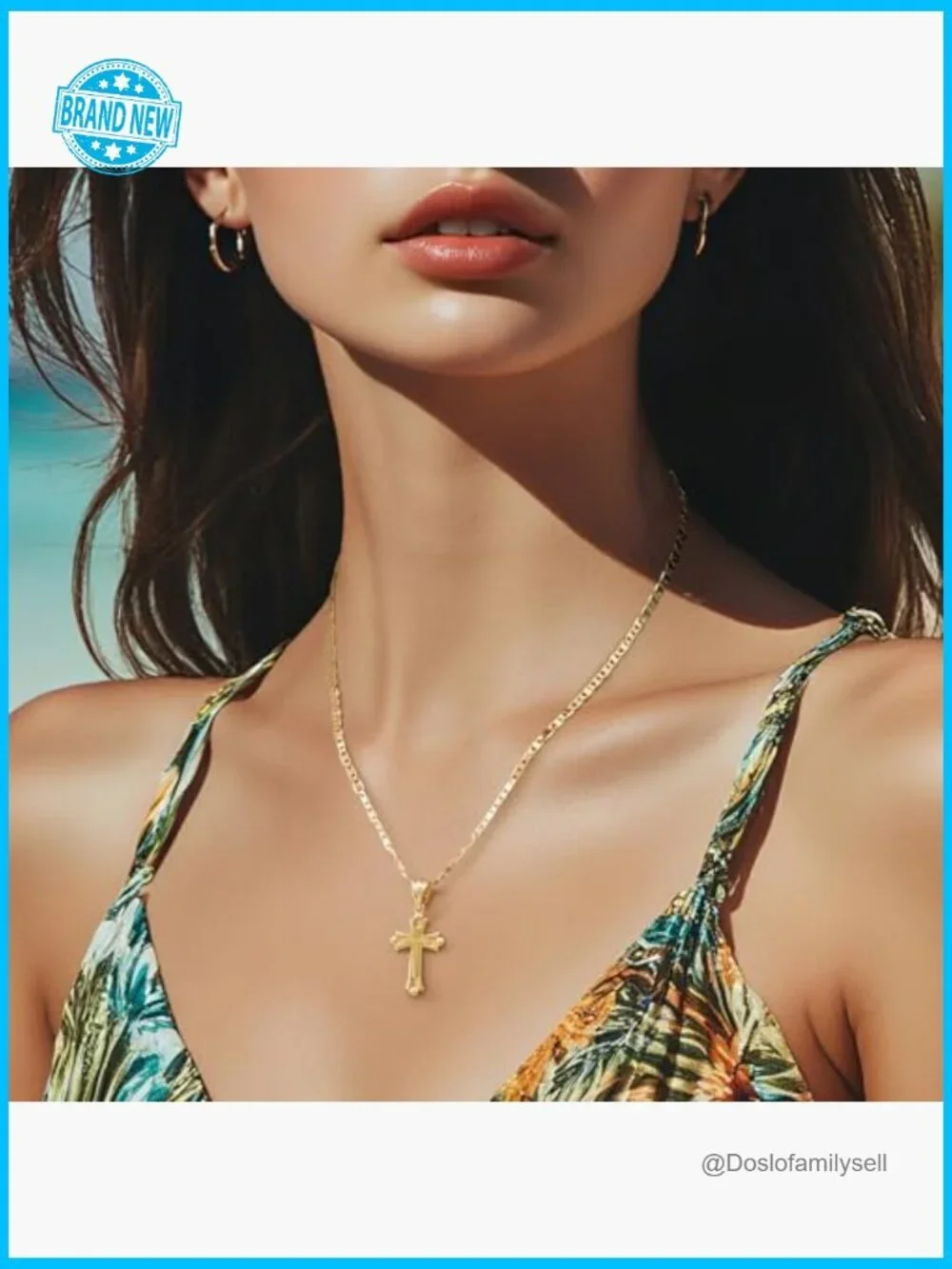 Double Cross Pendant Necklace 14K Gold Elegant Minimal Chic Faith Jewelry